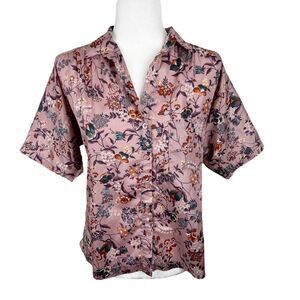 Vintage Dumani Button Up Shirt Women Large Pink Purple Floral All Over Print S/S
